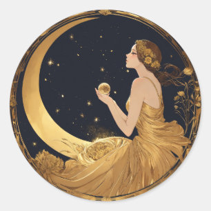 Celestial Dreams: Minimalist Moon & Star wall D Classic Round Sticker