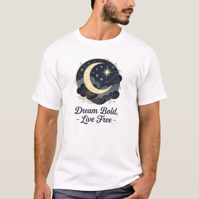 Celestial Dreams – Moon & Stars Inspirational Tee (Front)