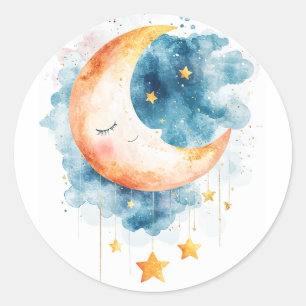 Celestial Dreams Watercolor Classic Round Sticker