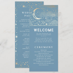 Celestial Dusty Blue and Gold Wedding Programs