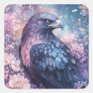 Celestial Eagle Amidst Blossoms and Stars Square Sticker