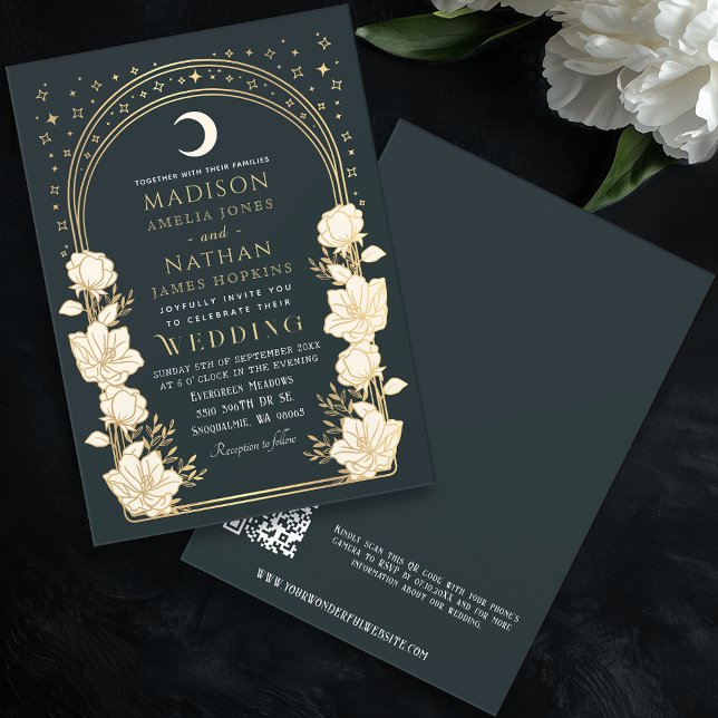 Celestial Elegant Arch Art Nouveau QR Code Wedding Invitation (Creator Uploaded)