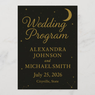 Celestial Elegant Black & Gold Wedding Program