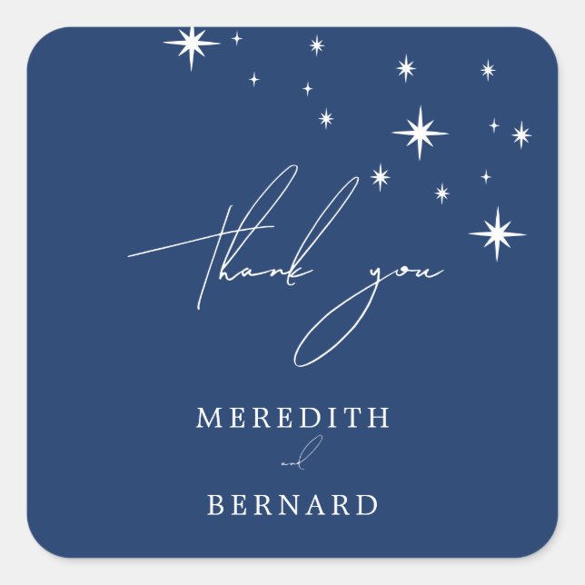 Celestial Elegant Blue Wedding Thank You Favour Square Sticker (Front)