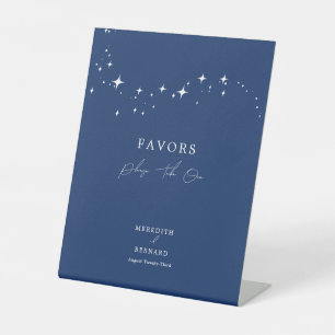 Celestial Elegant Navy Blue Wedding Favours Pedestal Sign