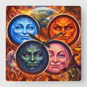 Celestial elemental ritual Gothic square fanta tea Wall Clock