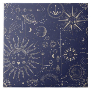 Celestial Elements on Navy Large Tile