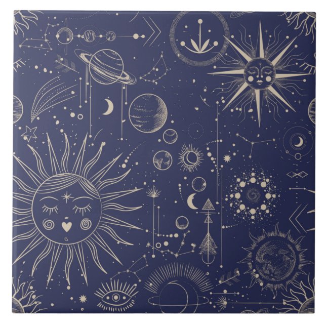Celestial Elements on Navy Large Tile (Front)