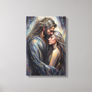 Celestial Embrace Romantic Starry Night Art Canvas Print