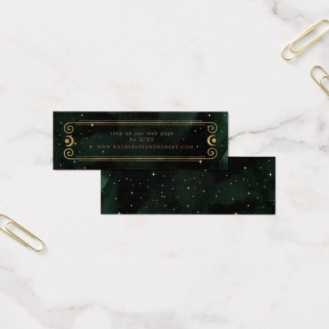 Celestial Emerald Gold Moon Wedding Website Card (Office)