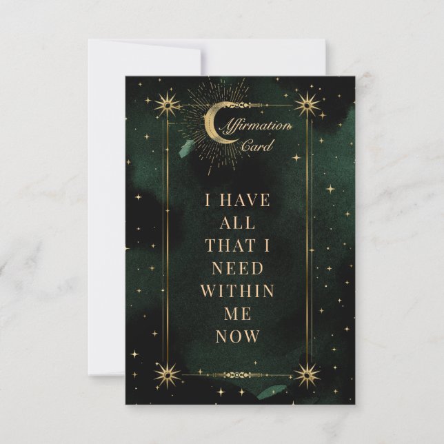 Celestial Emerald Moon Affirmation Card (Front)