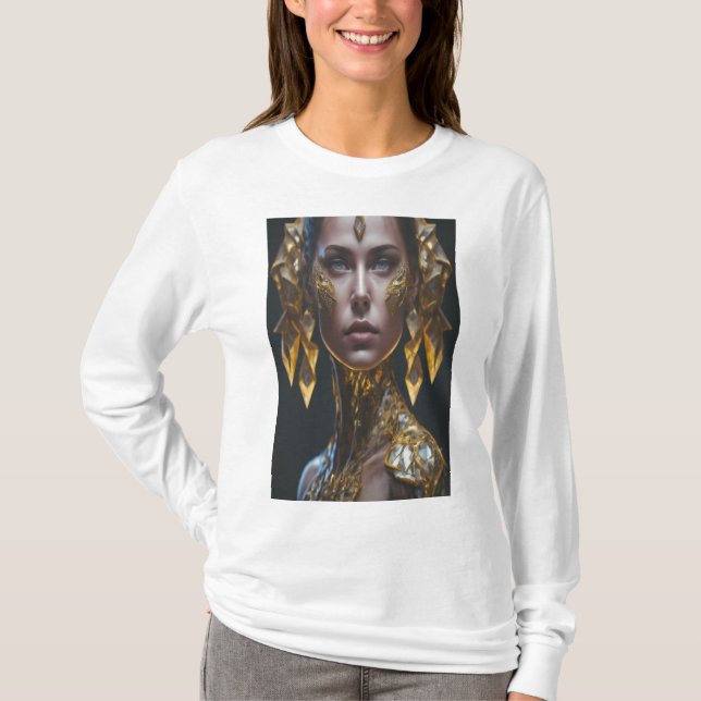 Celestial Empress: A Futuristic Fantasy Portrait T-Shirt (Front)