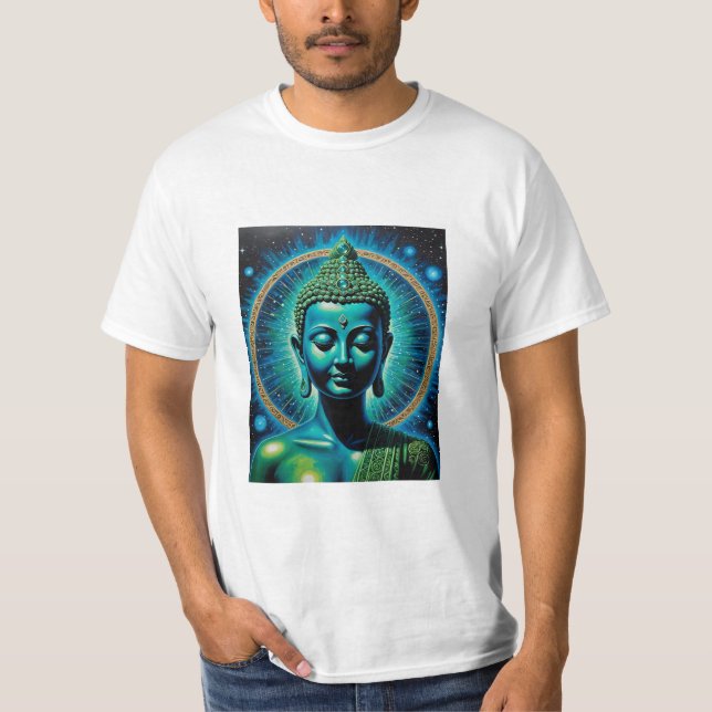 Celestial Enlightened Buddha Glow Art T Shirt (Front)