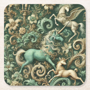 Celestial Equinox – Mythical Unicorn Square Paper Coaster