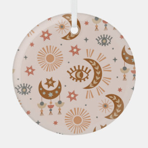 Celestial eye, moon, sun pattern. glass ornament