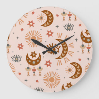 Celestial eye, moon, sun pattern. large clock