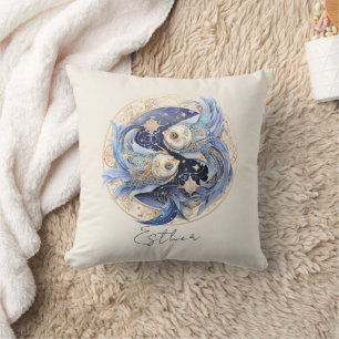 Celestial Fantasy Fish Zodiac Symbol Pisces Throw Pillow