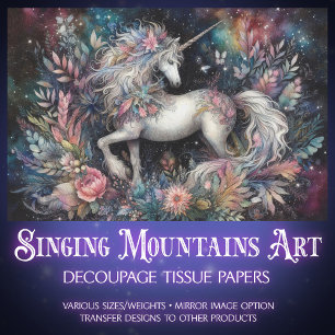 Celestial Fantasy Floral Unicorn Decoupage  Tissue Paper
