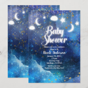 Celestial Fantasy Gold Stars & Glow Baby Shower Invitation