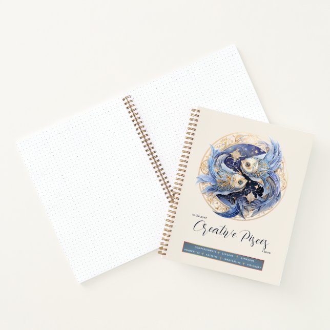 Celestial Fantasy Zodiac Symbol Pisces Birthday Notebook (Inside)