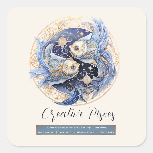 Celestial Fantasy Zodiac Symbol Pisces Birthday Square Sticker (Front)