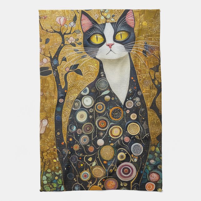 Celestial Feline in Gold Kitchen Towel (Vertical)