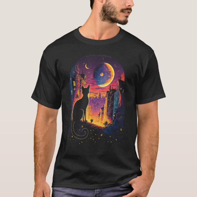 Celestial Feline  Moon Cat's Spell T-Shirt (Front)