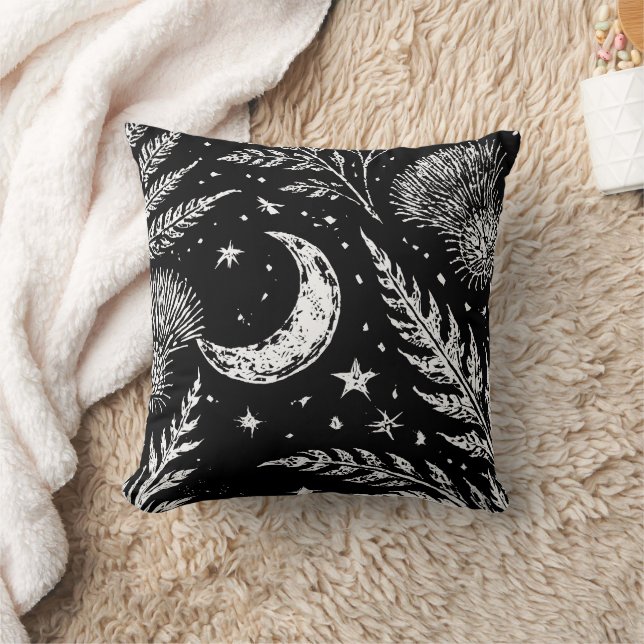Celestial Fern Moon Throw Pillow (Blanket)