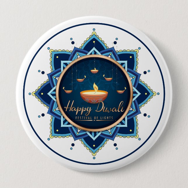 Celestial Flame – Diwali Mandala Glow  4 Inch Round Button (Front)