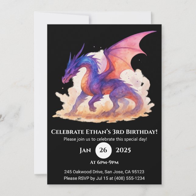 Celestial Flame Dragon Birthday Invitation (Front)