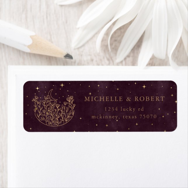 Celestial Floral Bourgogne Gold Adresse de retour (En situation)