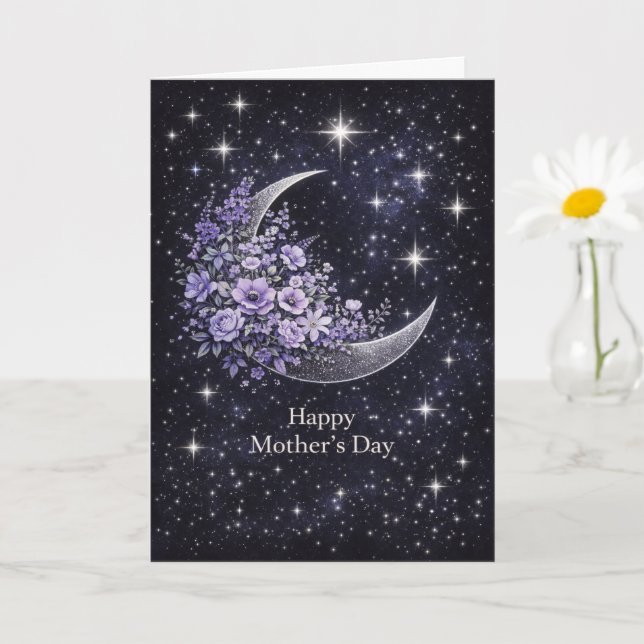 Celestial Floral Crescent Moon Mother's Day Card  (Small Plant)