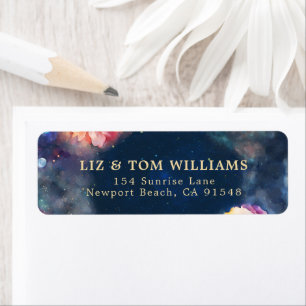 Celestial Floral Galaxy Navy Blue Return Address