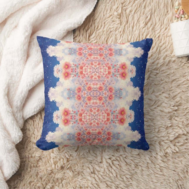 Celestial Floral Mandala Throw Pillow (Blanket)