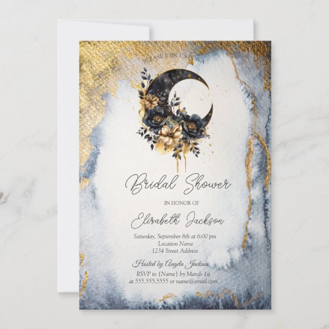 Celestial Floral Moon Bridal Shower Invitation (Front)
