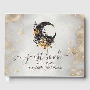 Celestial Floral Moon,Gold Stars  Guest Book