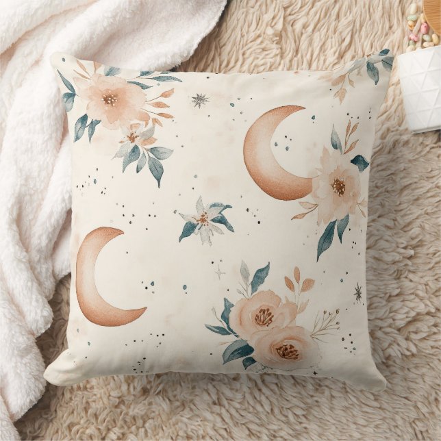 Celestial Floral Pattern (1) Throw Pillow (Blanket)