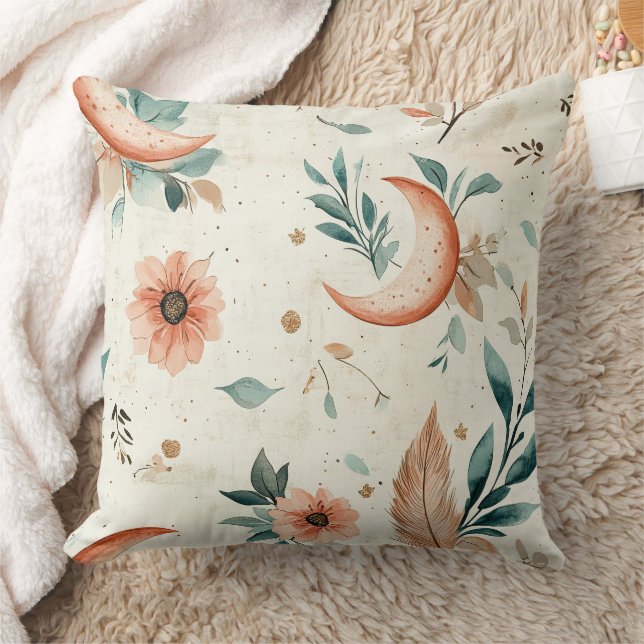 Celestial Floral Pattern (4) Throw Pillow (Blanket)