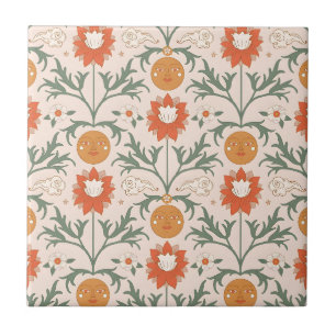 Celestial Floral Sunburst Seamless Pattern Design Tile