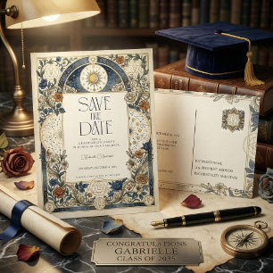 Celestial Floral Vintage Graduation Save The Date Postcard