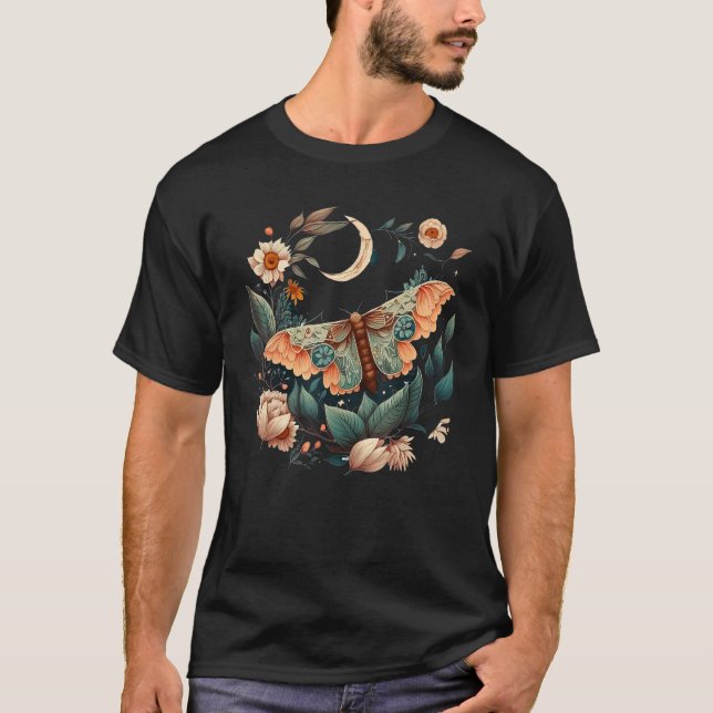 Celestial Flower Moth Moon Butterfly Vintage T-Shirt (Front)