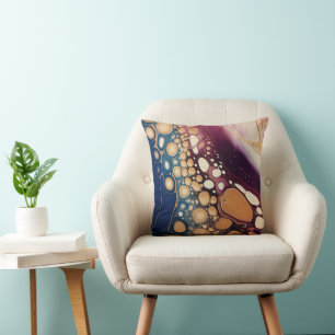 Celestial Fluid Marble in Midnight Gold Throw Pillow