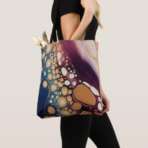 Celestial Fluid Marble in Midnight Gold Tote Bag