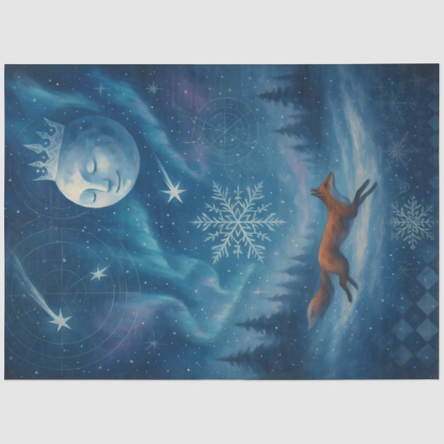 Celestial Fox & Winter Moon Gothic Fantasy  Tissue Paper (Front)