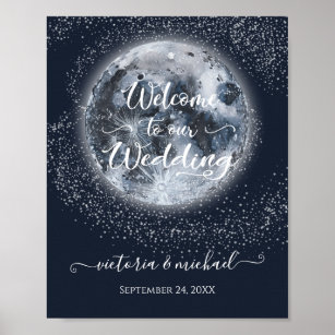 Celestial Full Moon and Stars Wedding Welcome Poster