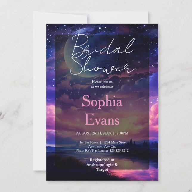 Celestial Full Moon Stars Clouds Bridal Shower Invitation (Front)