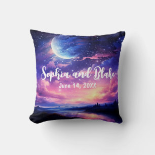 Celestial Full Moon Stars Clouds Mystical Wedding Throw Pillow