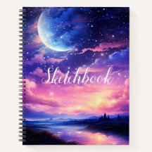 Celestial Full Moon Stars Clouds Sketchbook