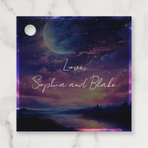 Celestial Full Moon Stars Personalized Wedding Favour Tags