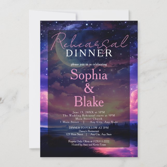 Celestial Full Moon Stars Wedding Rehearsal Dinner Invitation (Front)